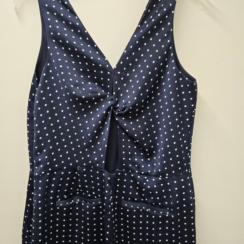 Banana Republic Navy Polka Dot Twist Back Cutout Jumpsuit Size 6